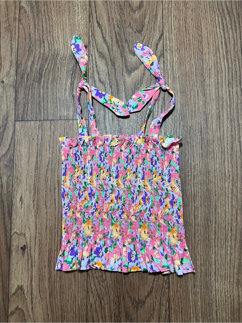 Peixoto Floral Smocked Tie-Shoulder Tank Top - Pink Size Medium